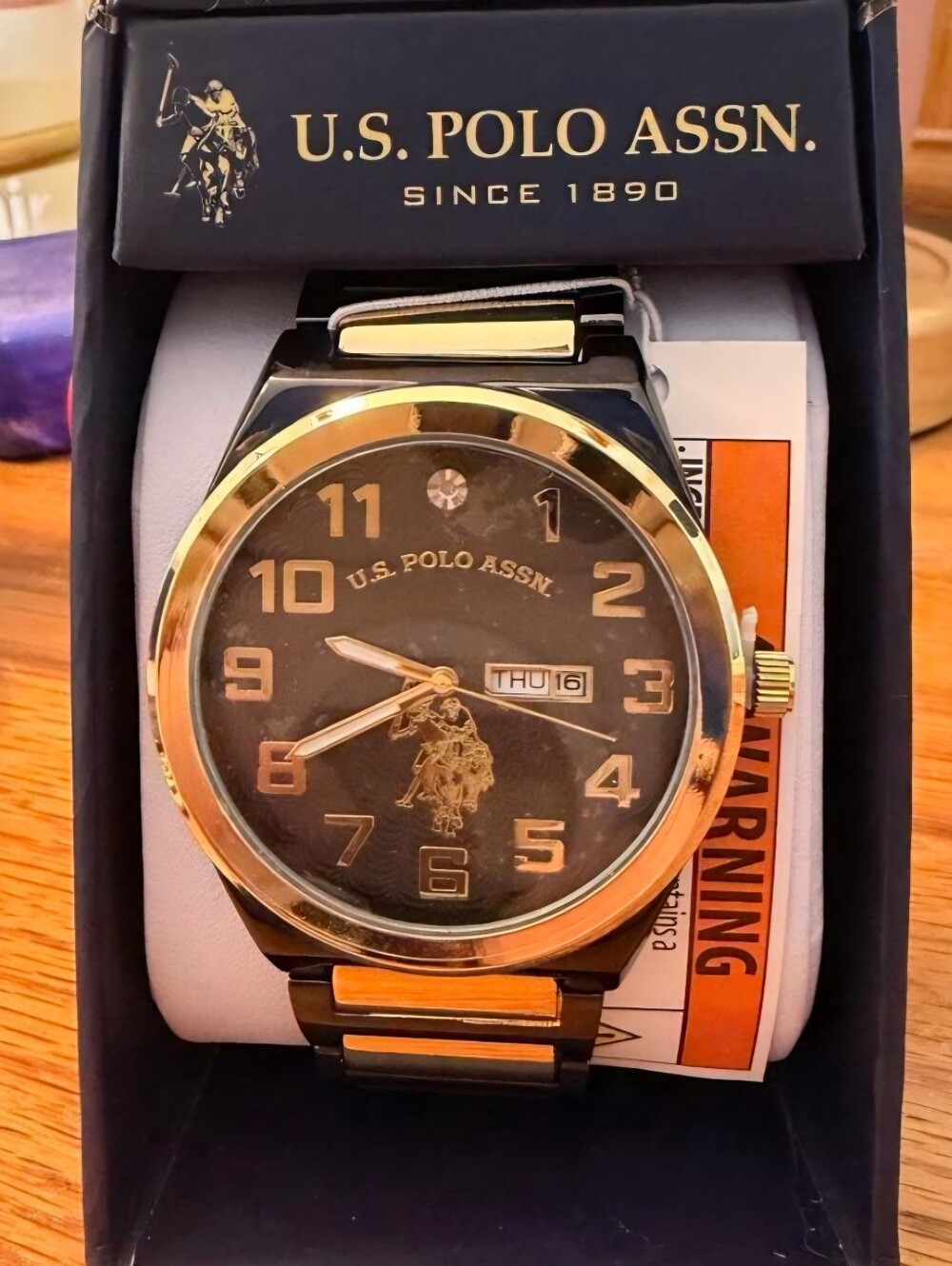 U.S. Polo Assn. Black and Gold Logo Watch Box with Polo Emblem